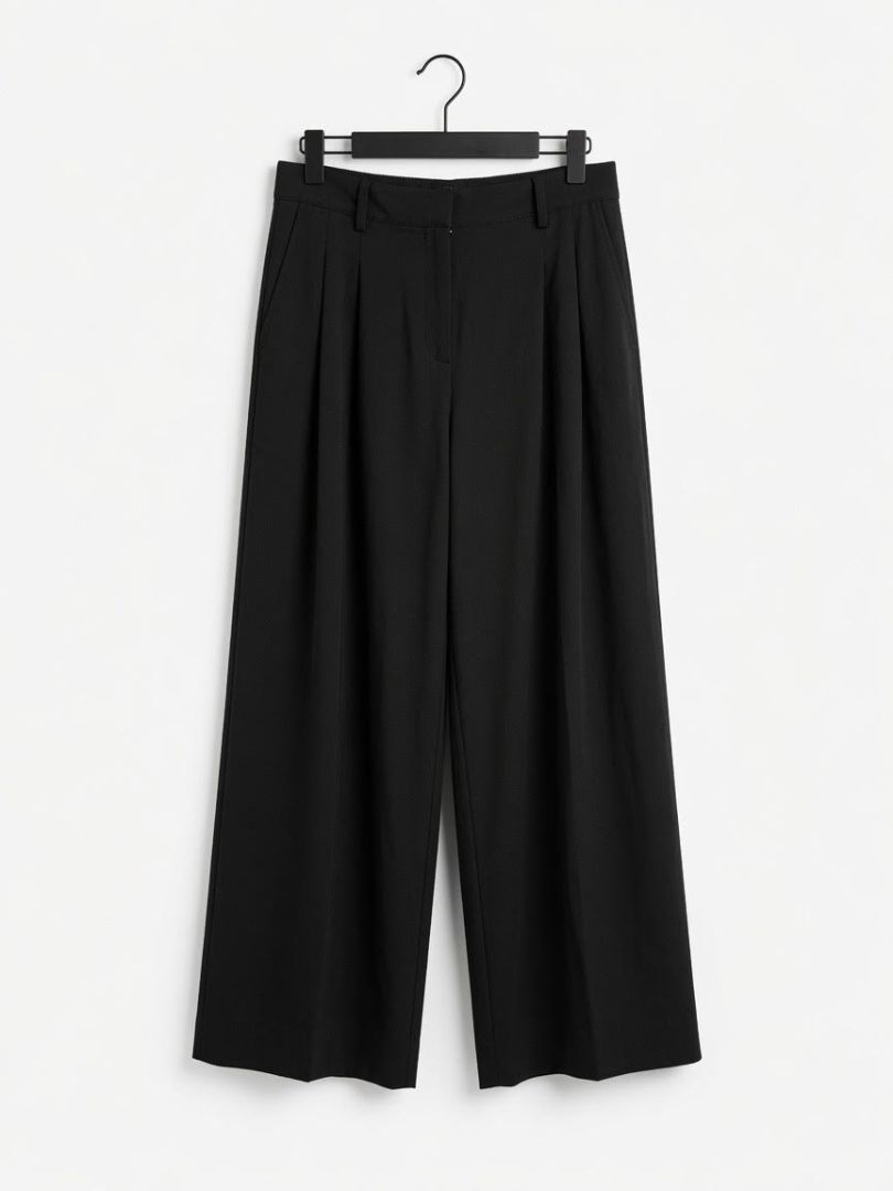 TWP Black Pleated Wide Leg Trousers