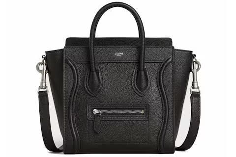 Celine Black Leather Nano Luggage Tote Bag with Shoulder Strap