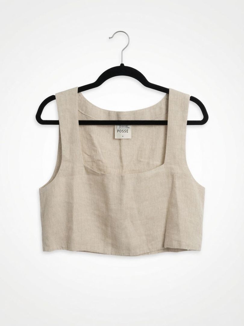 POSSE beige 100% linen crop tank