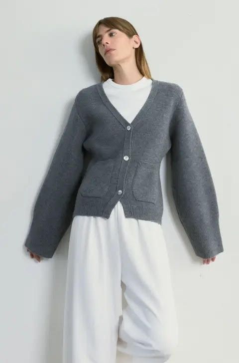 ALMINA CONCEPT merino wool synched waist grey cardigan