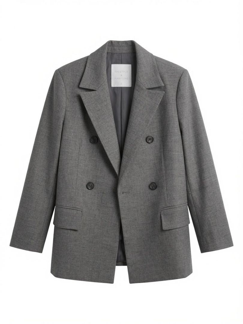 The Style & Plushong Grey Double Breasted Blazer with Peak Lapels