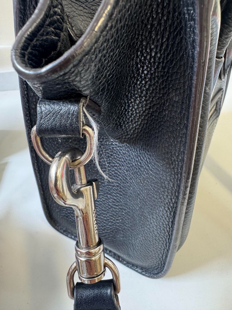 Celine Black Leather Nano Luggage Tote Bag with Shoulder Strap