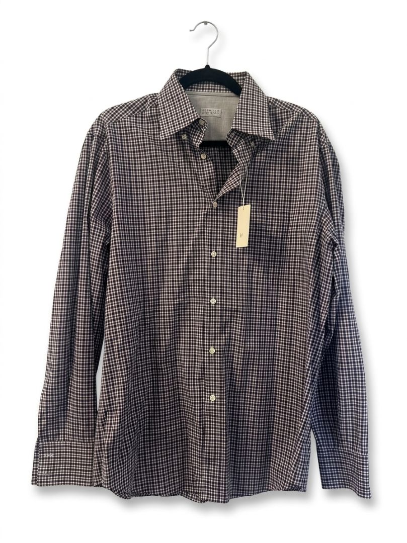 Brunello Cucinelli Navy & Burgundy Gingham Check Shirt (men's)