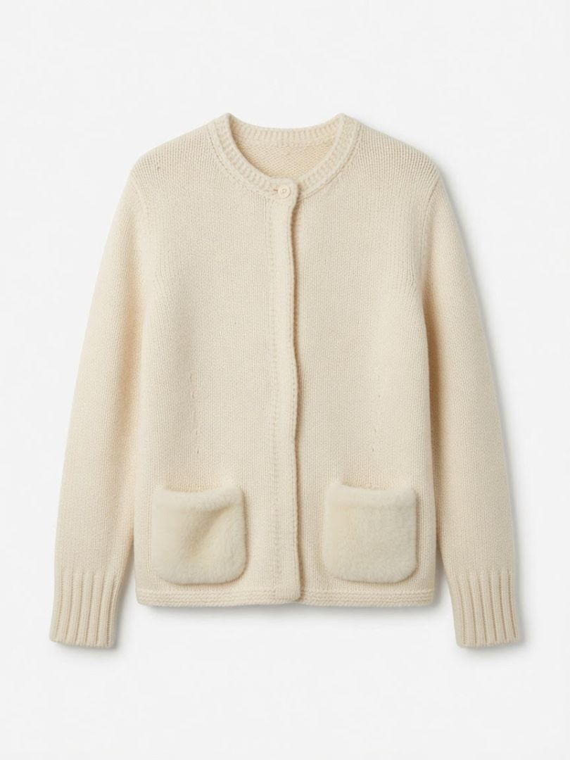 LORO PIANA cashmere blend cream cardigan with fur pocket detail and matching Vest
