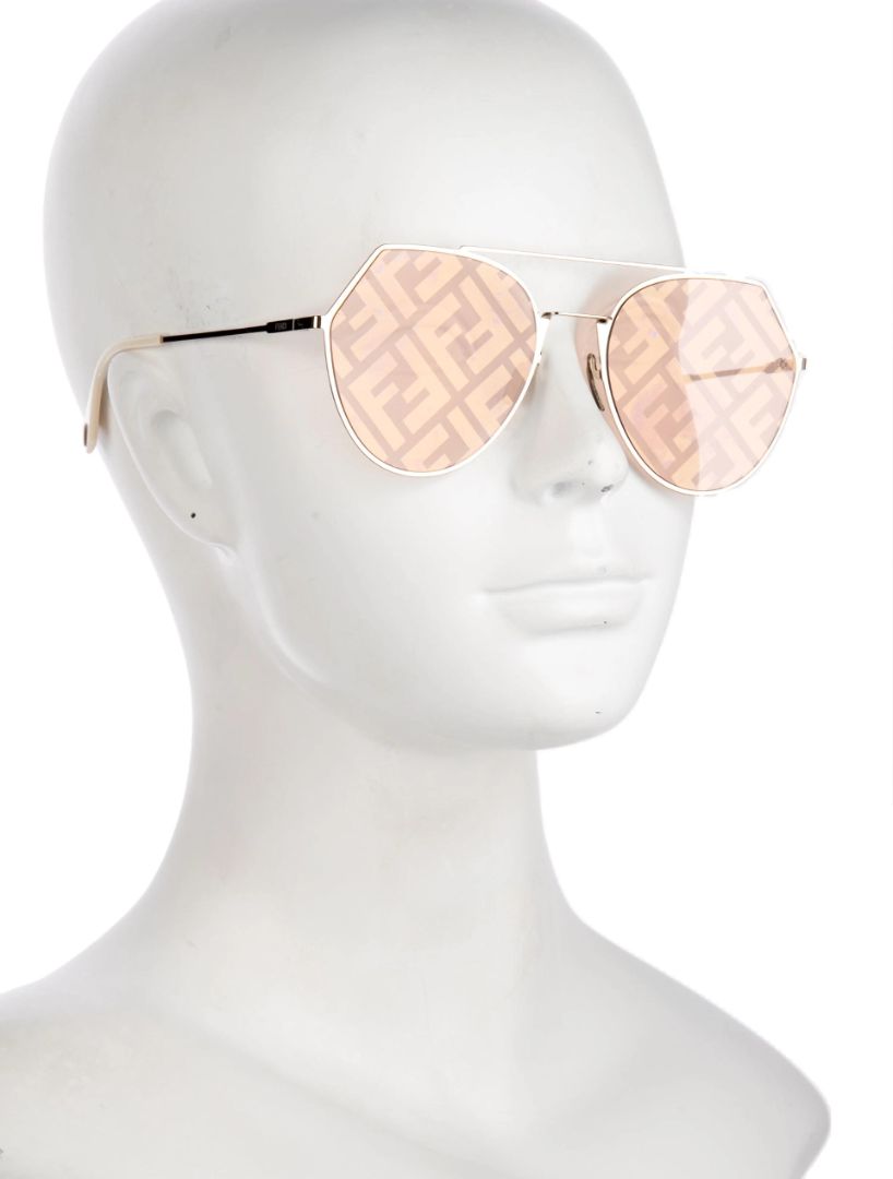 Fendi Gold Peach FF Monogram Geometric Aviator Sunglasses