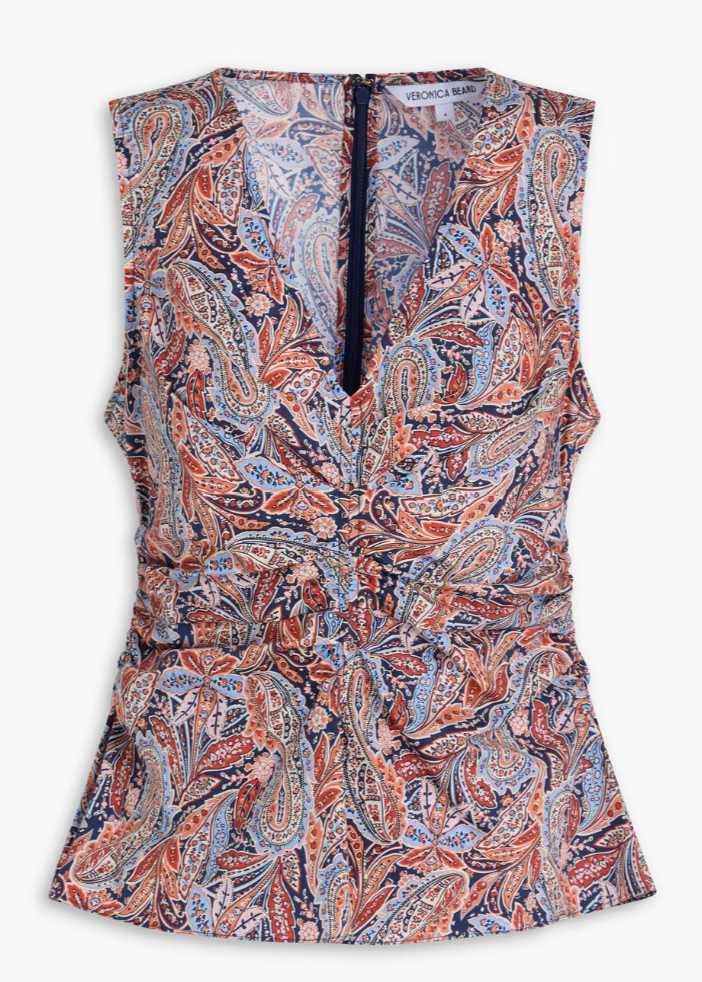 Veronica Beard Aiden ruched paisley-print cotton-blend top