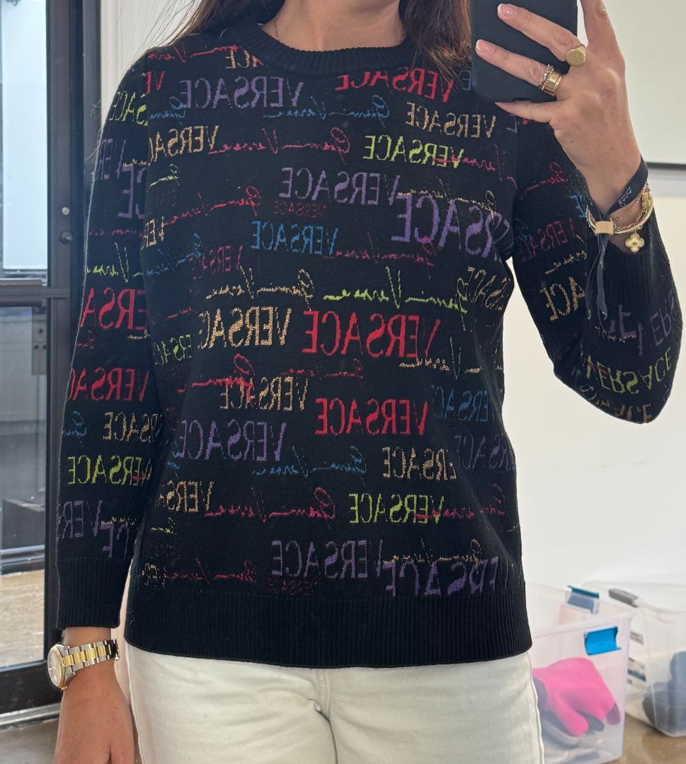 VERSACE multicolour logo crewneck sweater