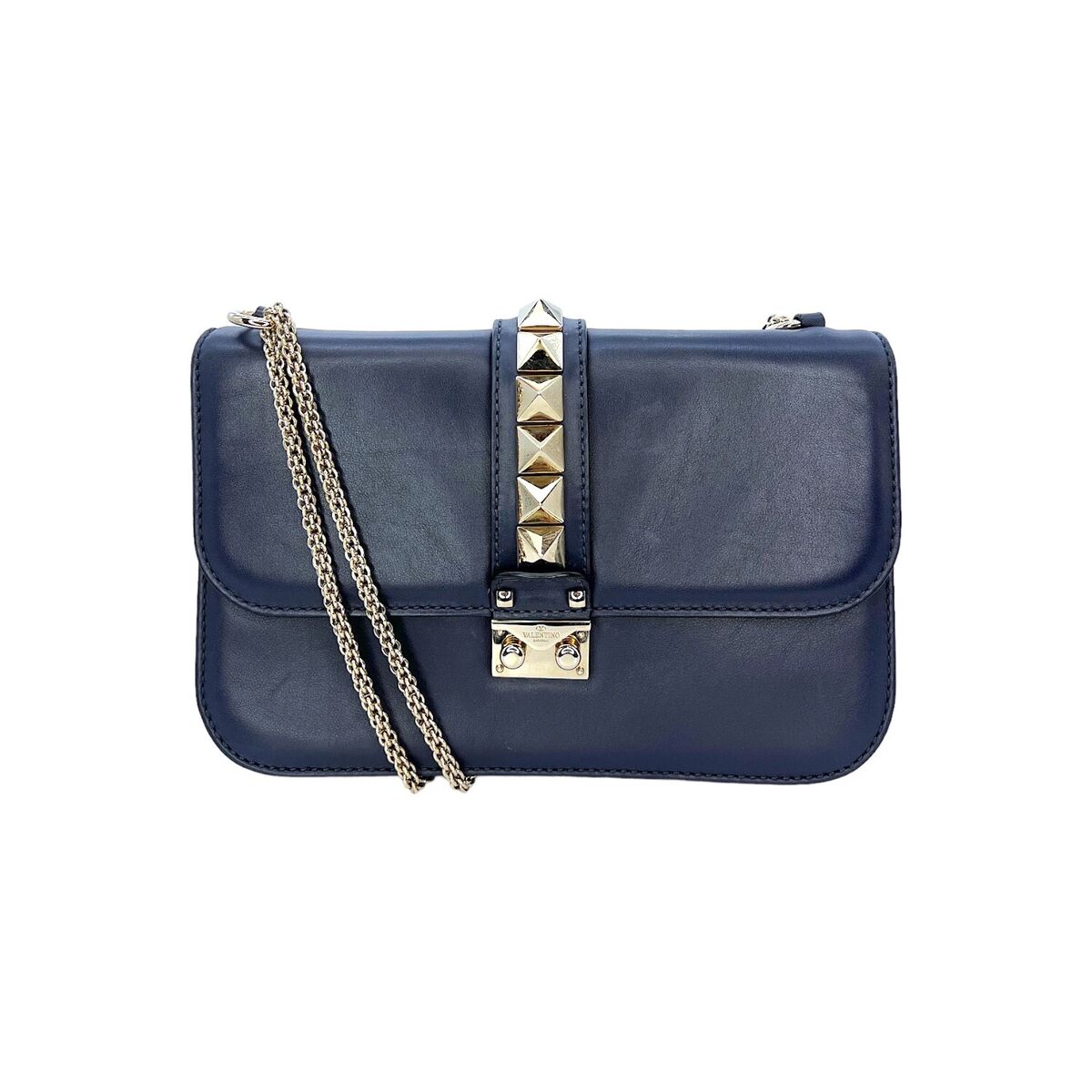 VALENTINO navy glam rock lock flap handbag
