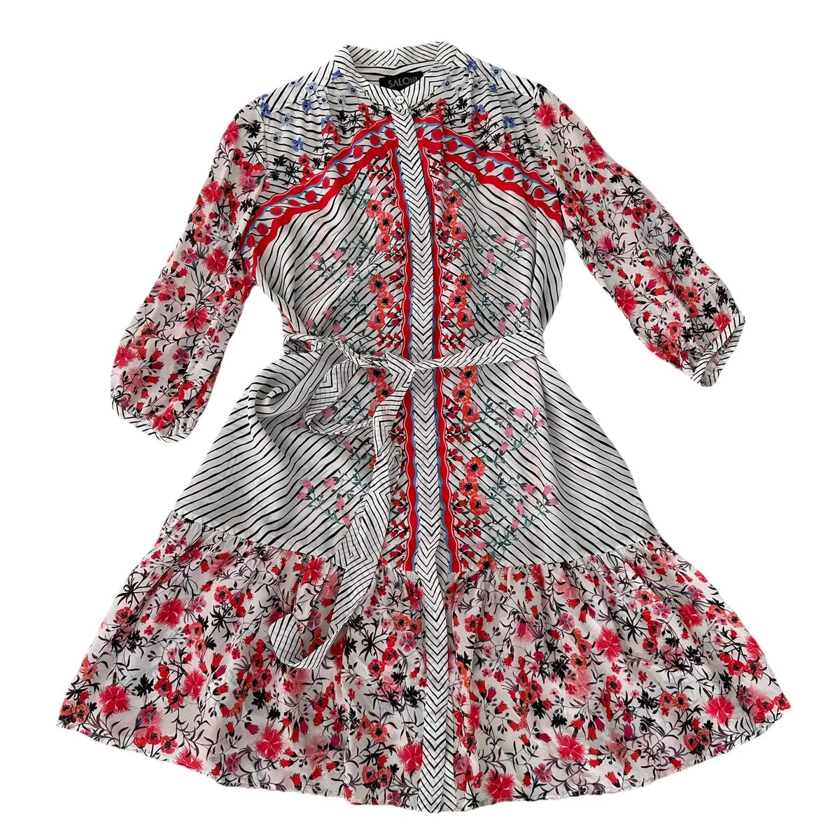 SALONI stripe and floral wrap dress w/slip