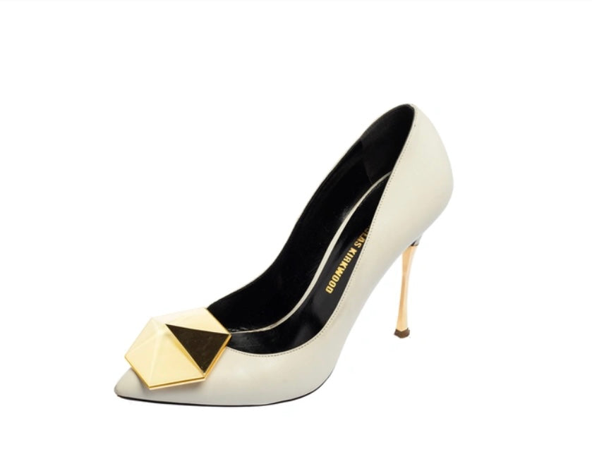 NICHOLAS KIRKWOOD - White Leather Hexagon Pointed Toe Pumps