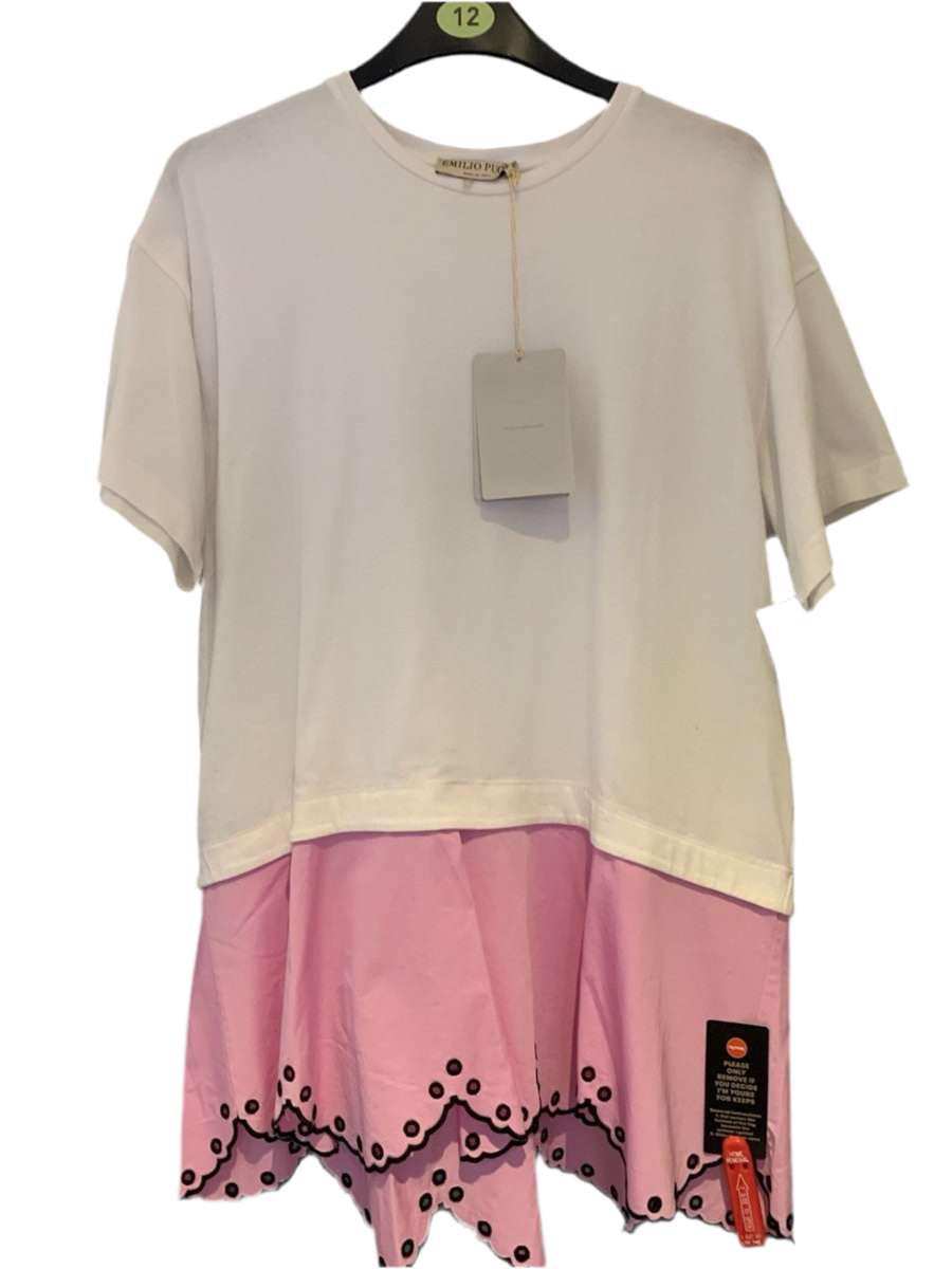 PUCCI white tshirt with pink ruffle on bottom NWT