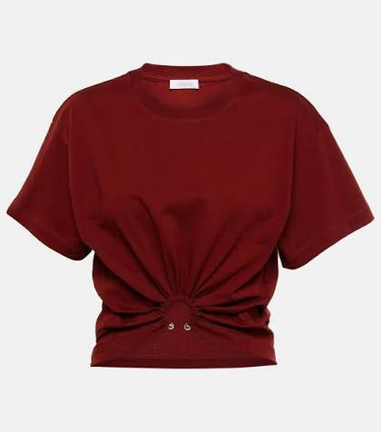 RABANNE burnt orange tshirt with front silver ring detail