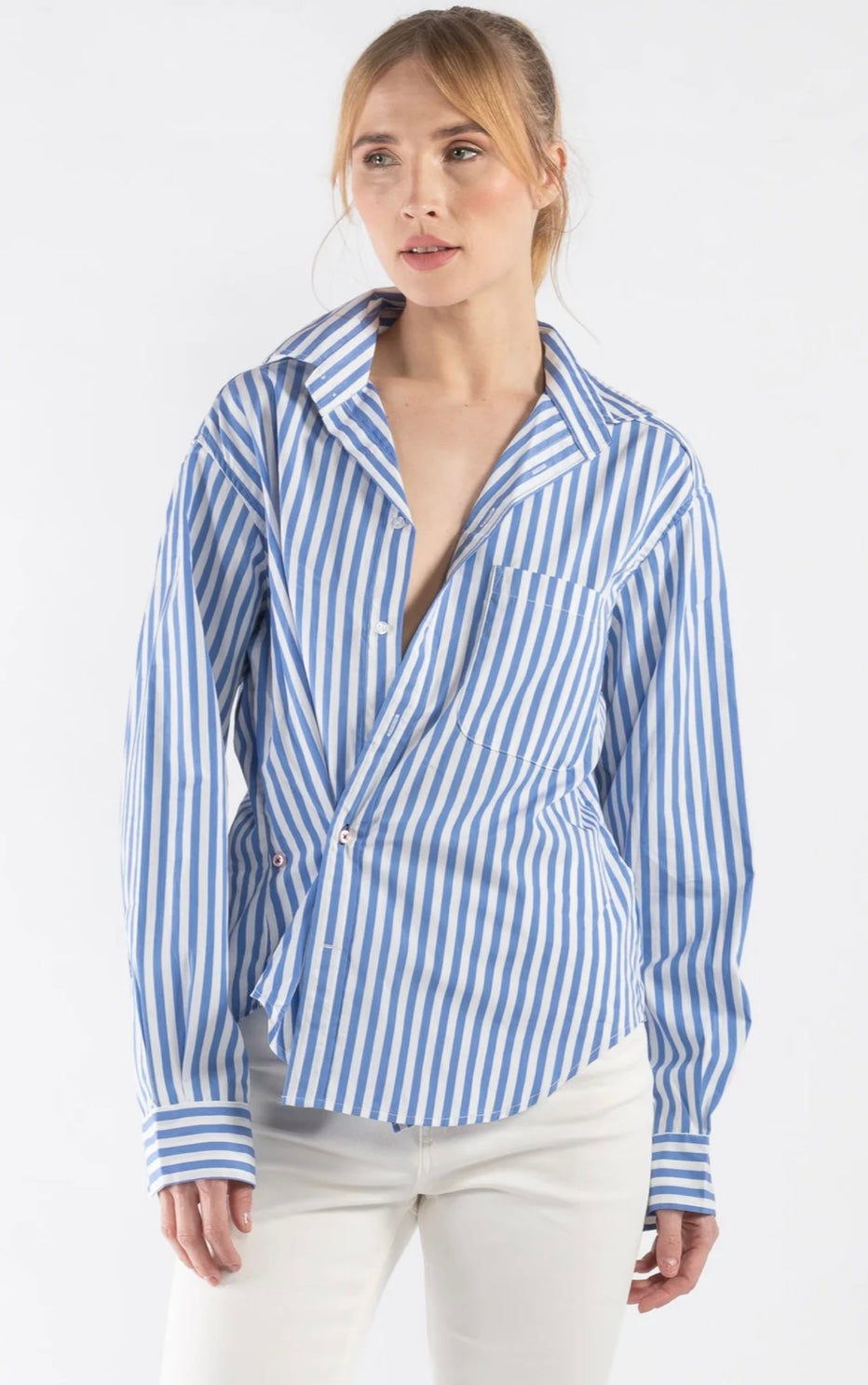 CISSA blue/white stripped home of the wrap blouse