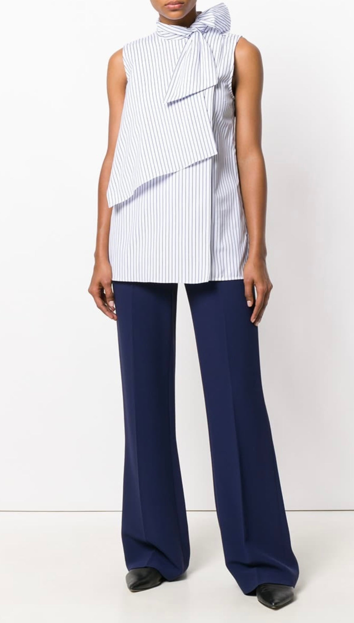 Victoria Beckham - White Vertical Striped Sleeveless Button Down Shirt