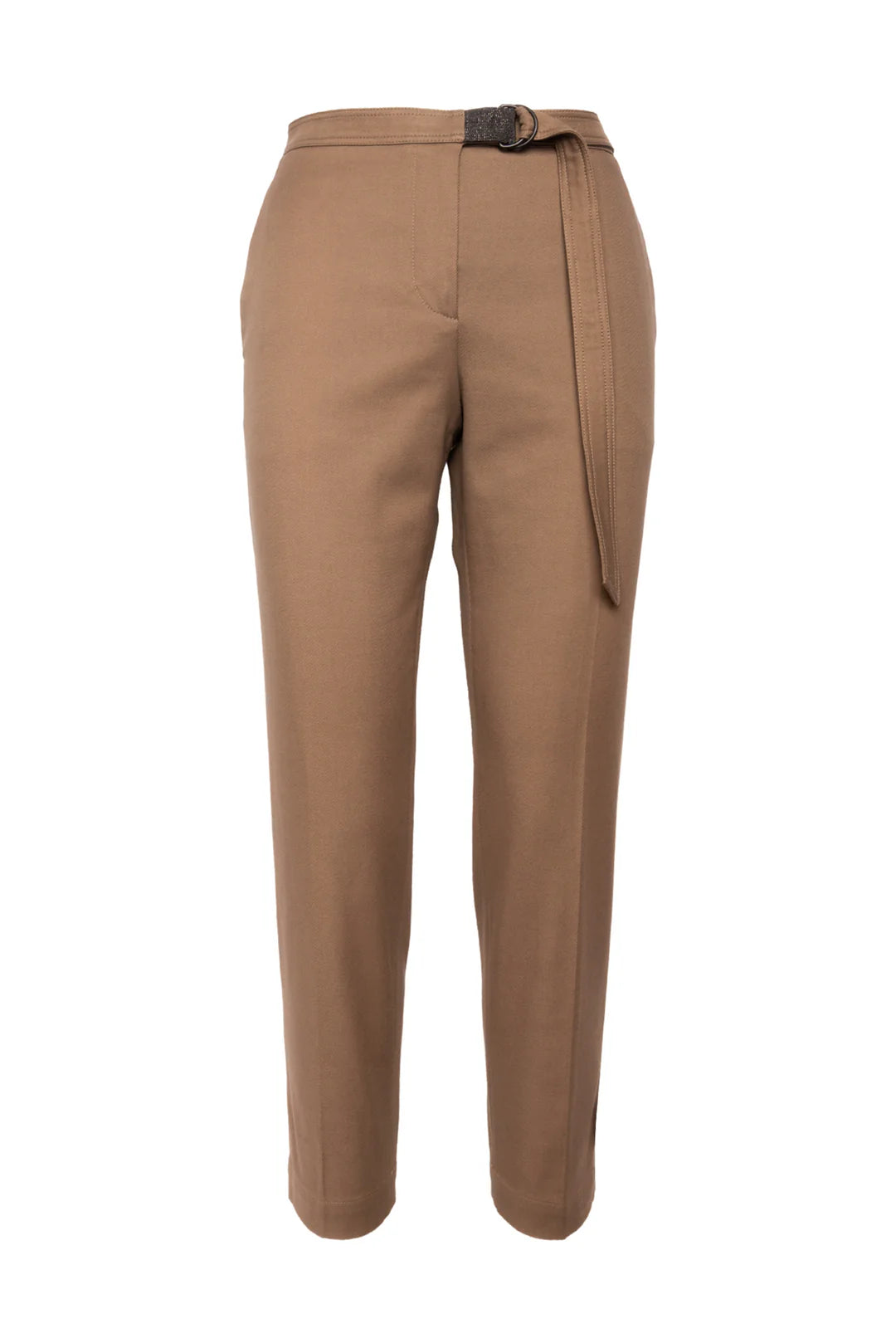 Brunello Cucinelli Brown Pleated Trousers with Belt with Monili Detail