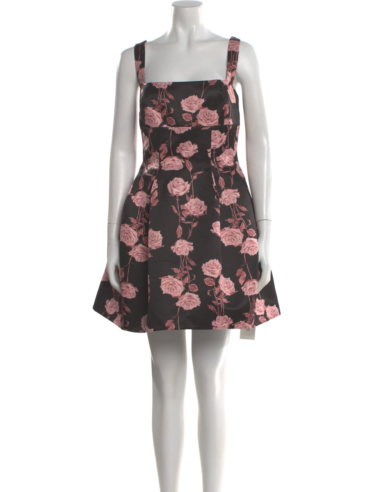 EMILIA WICKSTEAD  BLACK AND PINK ROSES MINI DRESS