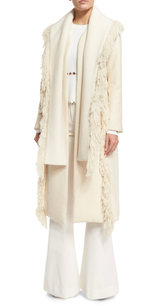 Simkhai
Fringe-Trim Wool-Blend Coat, Ivory