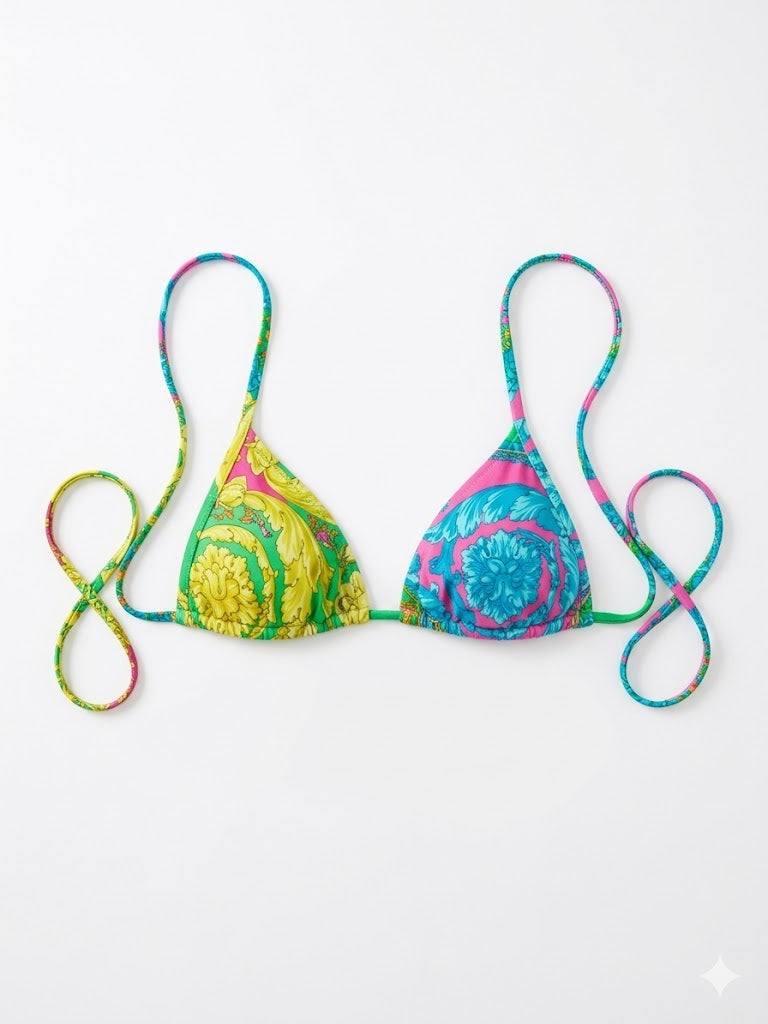 VERSACE yellow/green on left and blue pink on right bikini