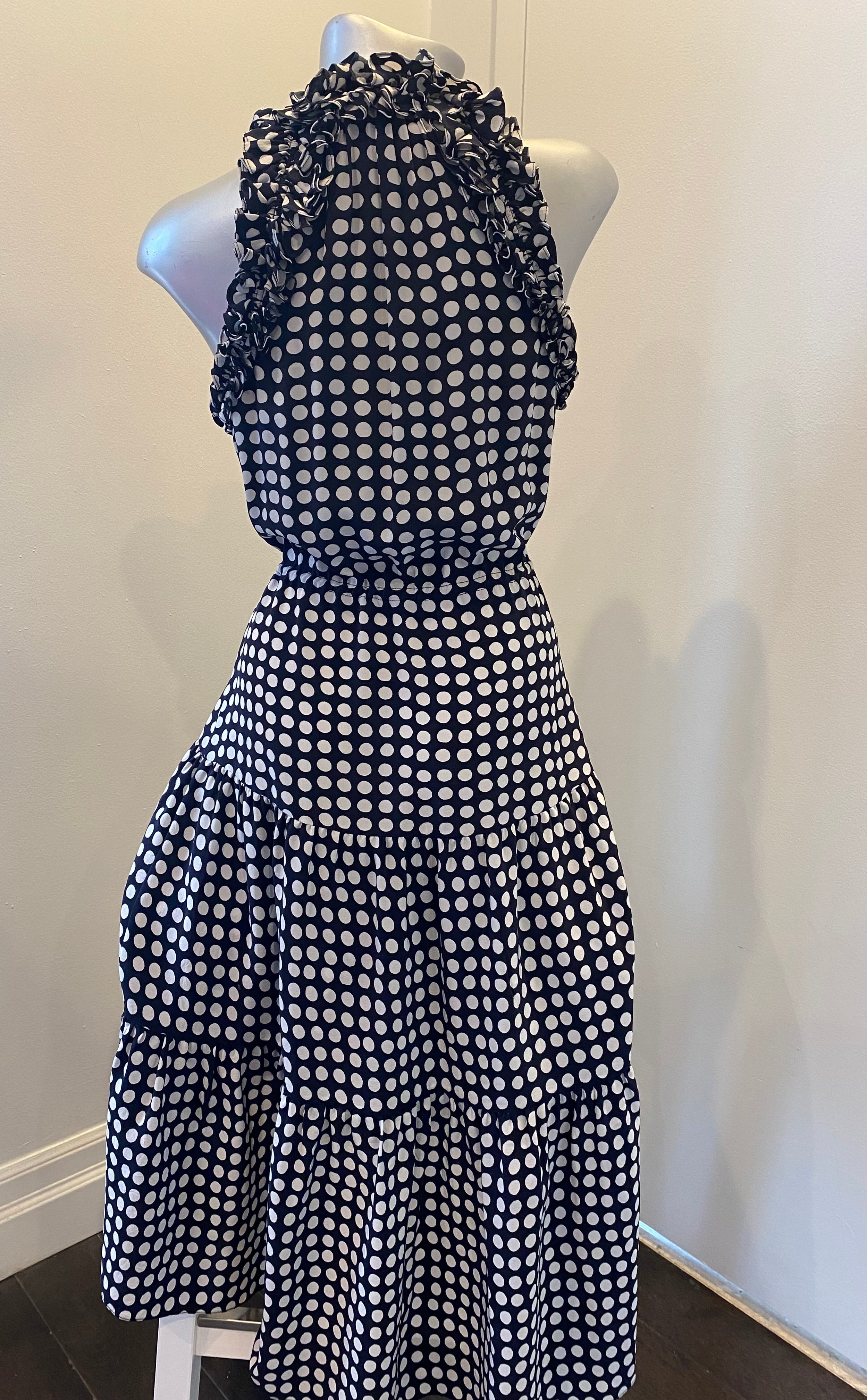 Figue Ruffle Neck Polka Dot Dress