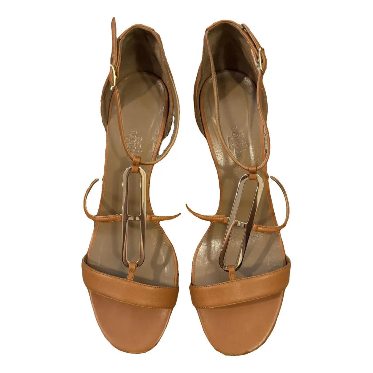 HERMES tan leather heels with GHW