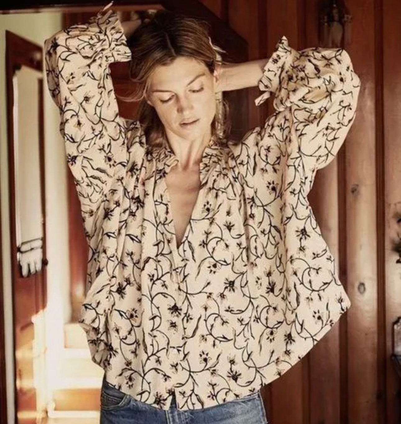 Doen - Baltic Top in Crème Scroll Print