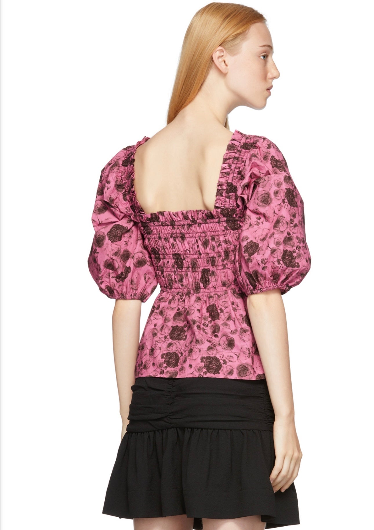 GANNI Pink Poplin Floral Blouse