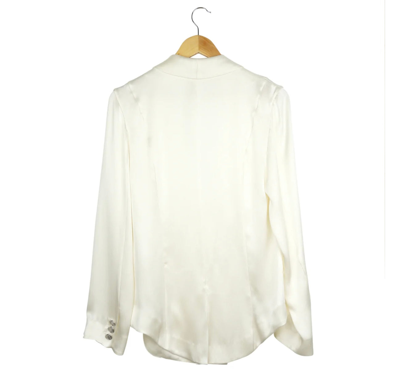 BALMAIN - Ivory Silk Bouble Breasted Draped Blazer Jacket