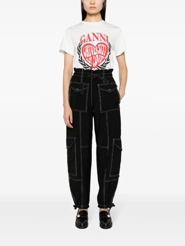 Ganni Black Contrast Stitch Cargo Pants