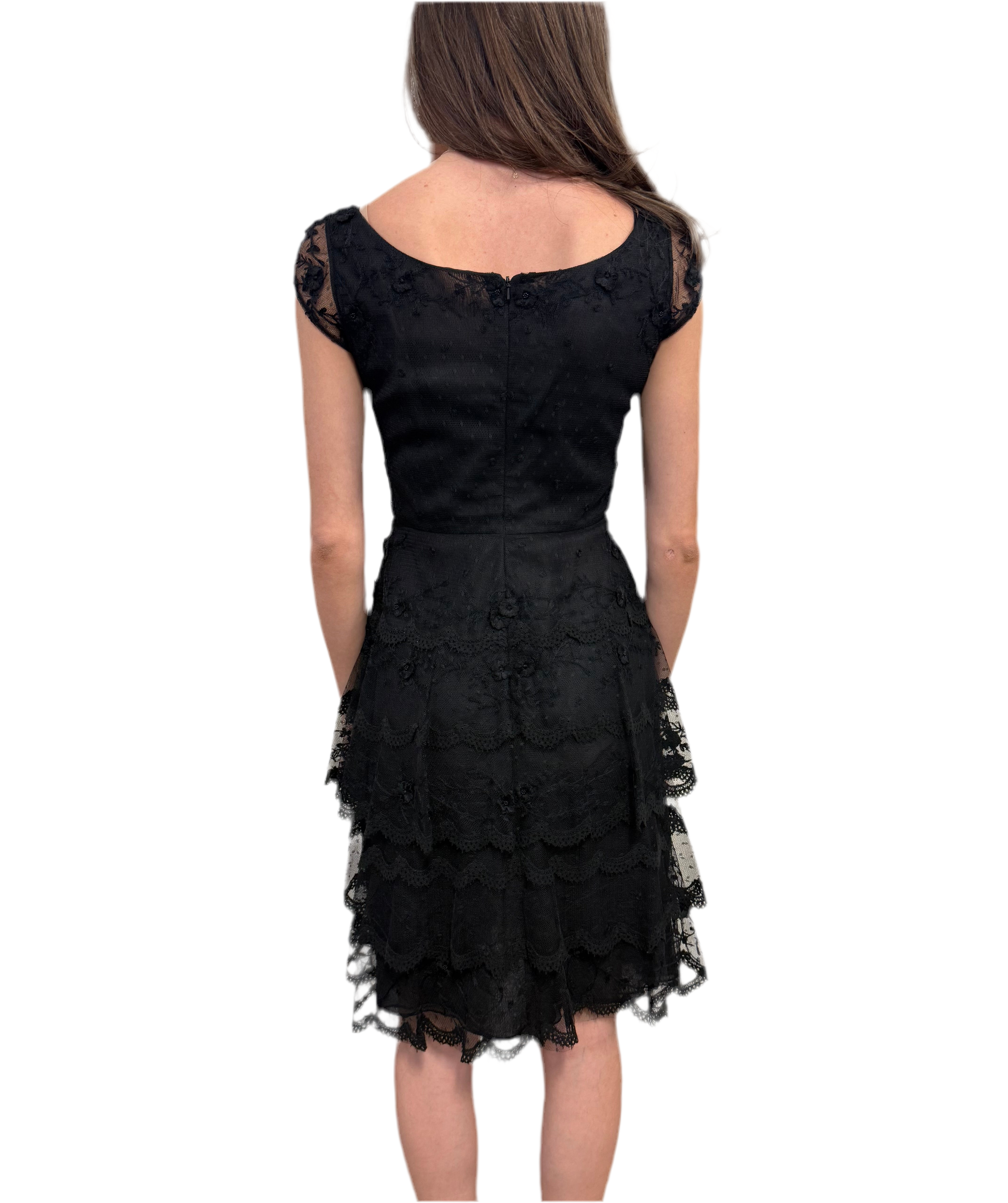 Oscar De La RENTA - Black Lace Tiered Cocktail Dress