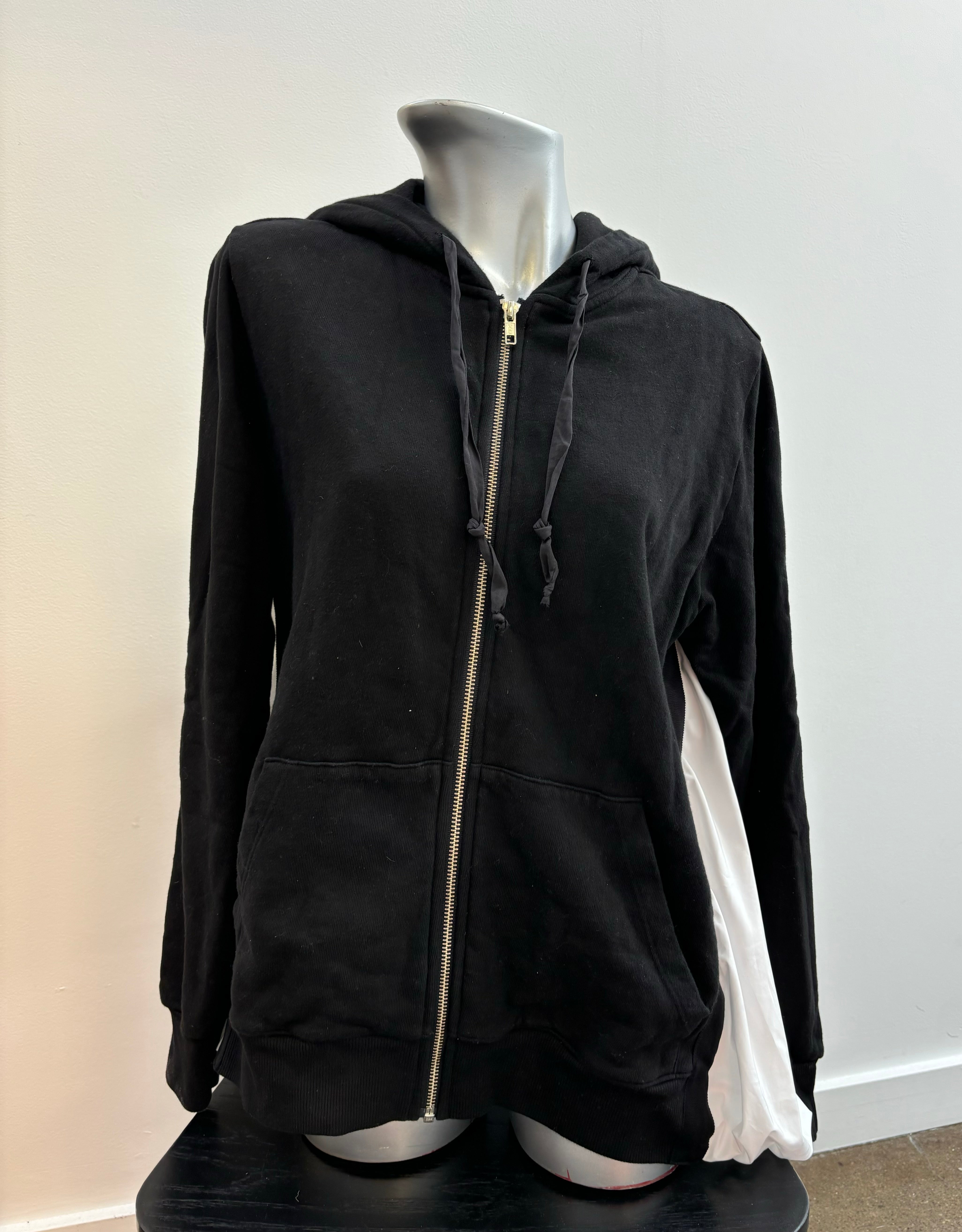 CLU black zip up hoodie with white blouse material back