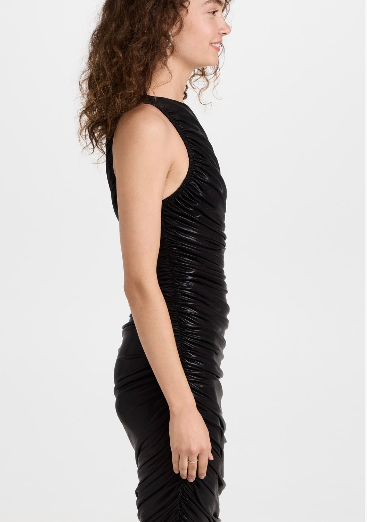 NORMA KAMALI shiny black one shoulder dress