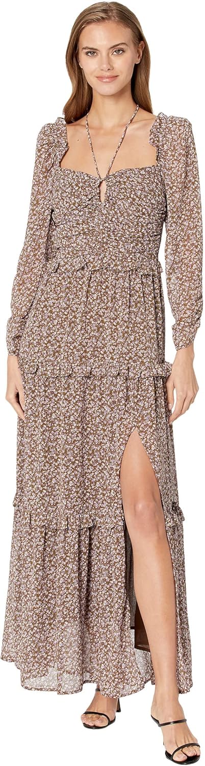 ASTR THE LABEL brown maxi dress with purple florals