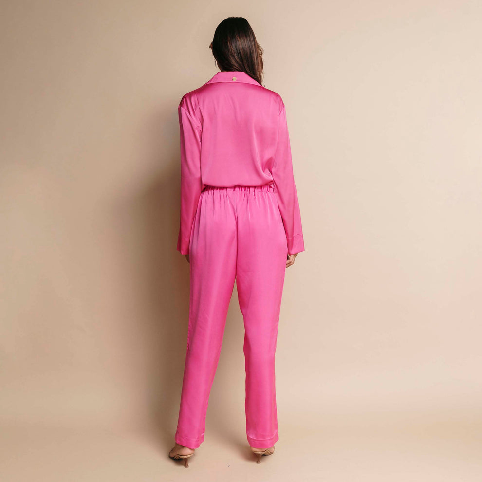 MONTSERRAT NEW YORK pink button down with gold buttons and pants