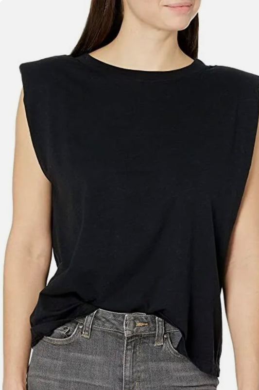 VELVET By Graham & Spencer Leo Shoulder Pad Top Tank Black