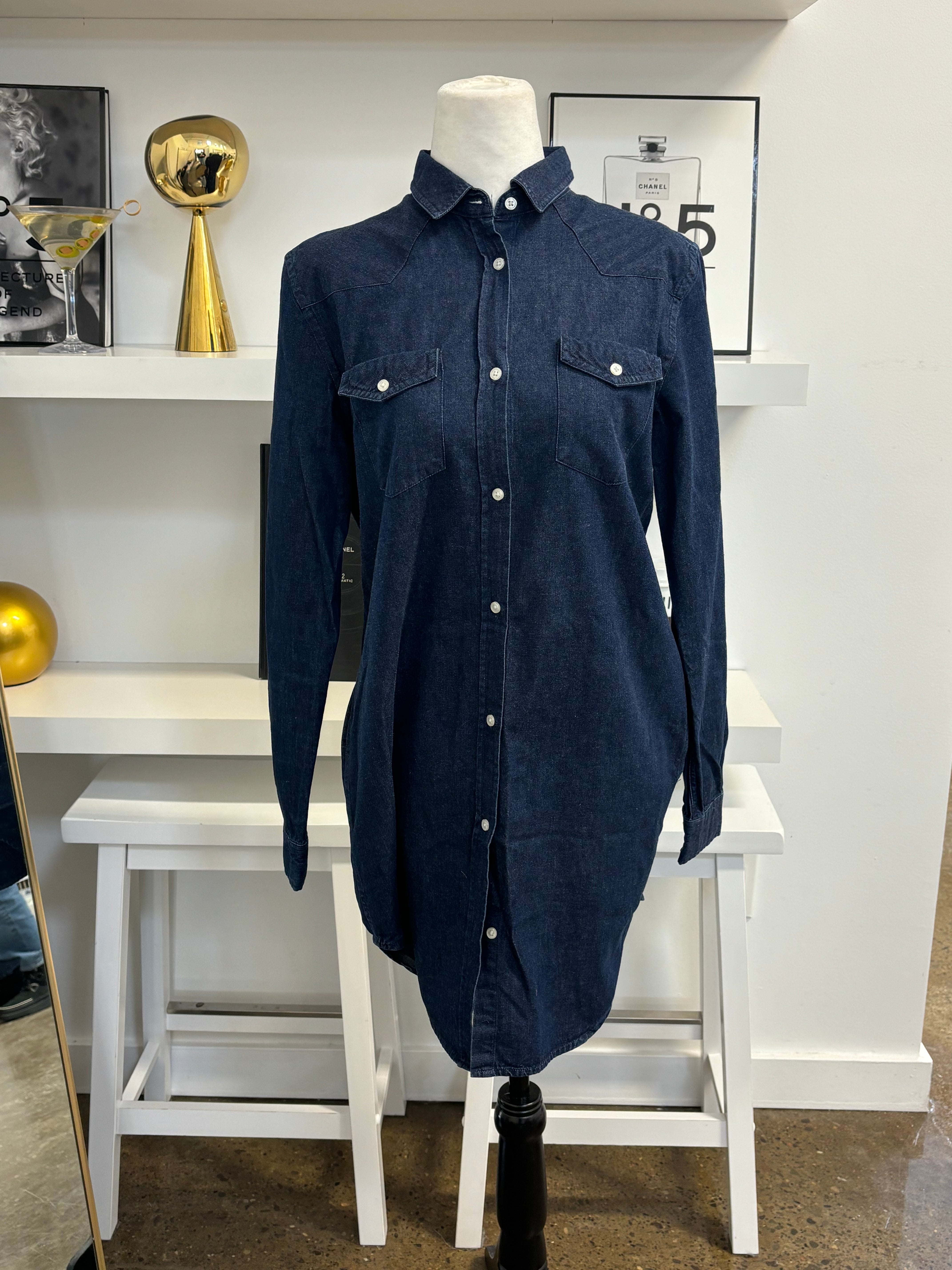 ACNE dark blue denim pop classics button up pocket shirt