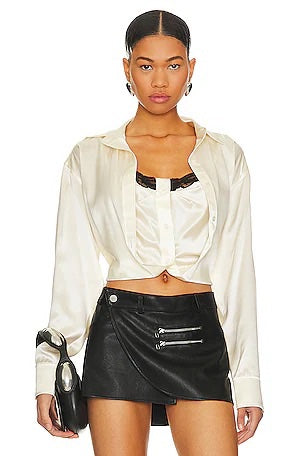 T by Alexander Wang Ivory 100% Silk Layered Cami Shirt with black lace