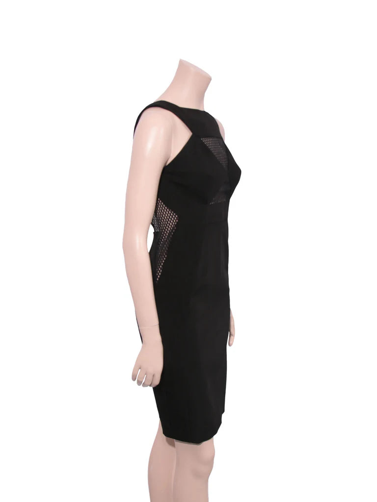 GUCCI black sleeveless dress with mesh cutouts and buckle back
