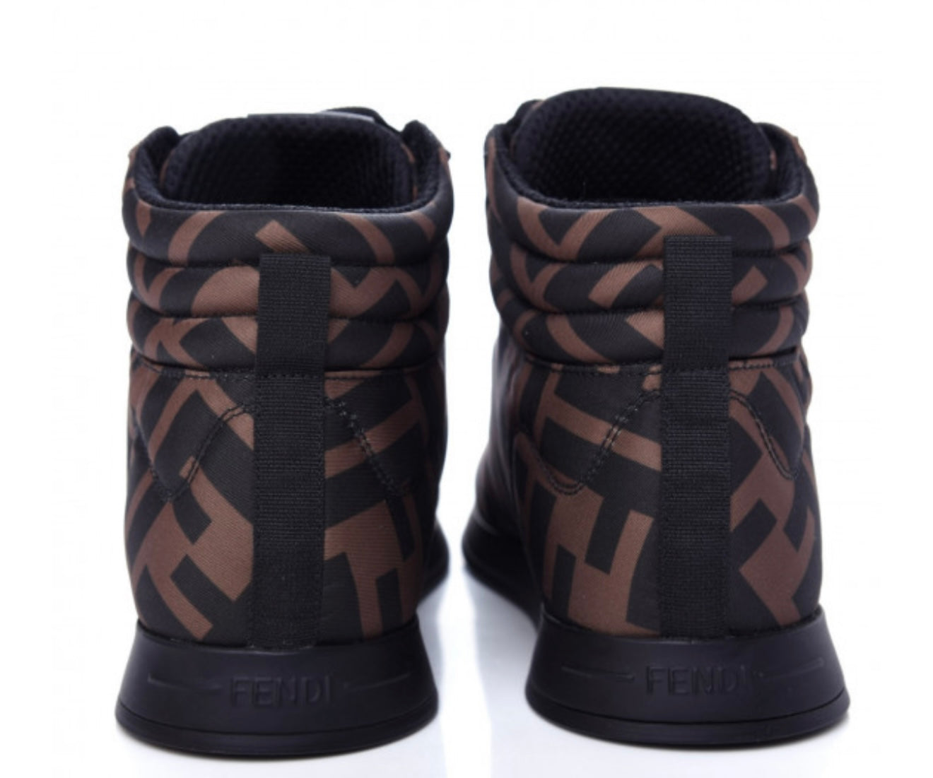 FENDI 
Nylon FF Reloaded High Top Sneakers 35 Tobacco Black