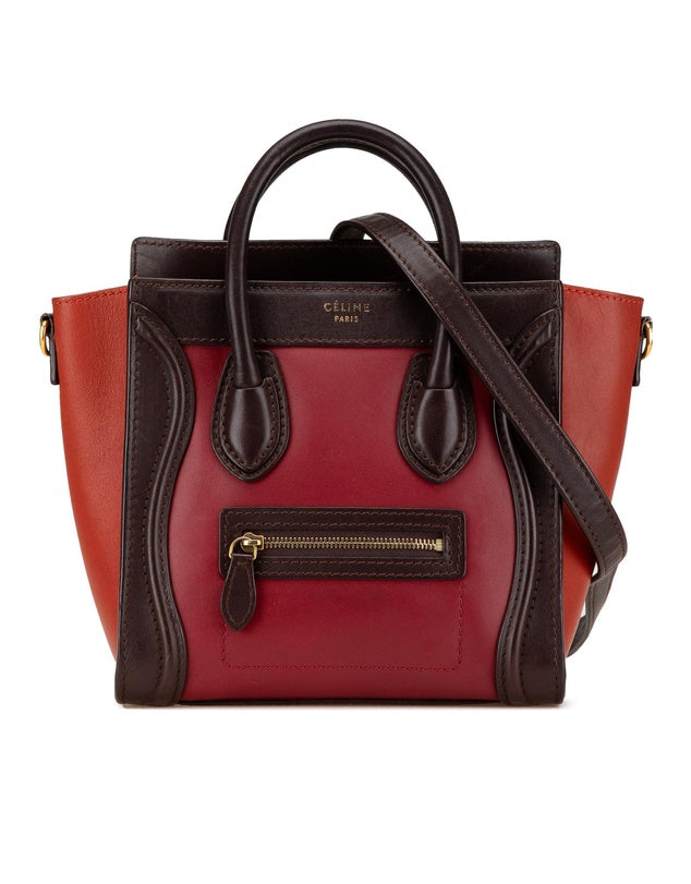 CELINE mini nano bag, red orange brown, long brown strap