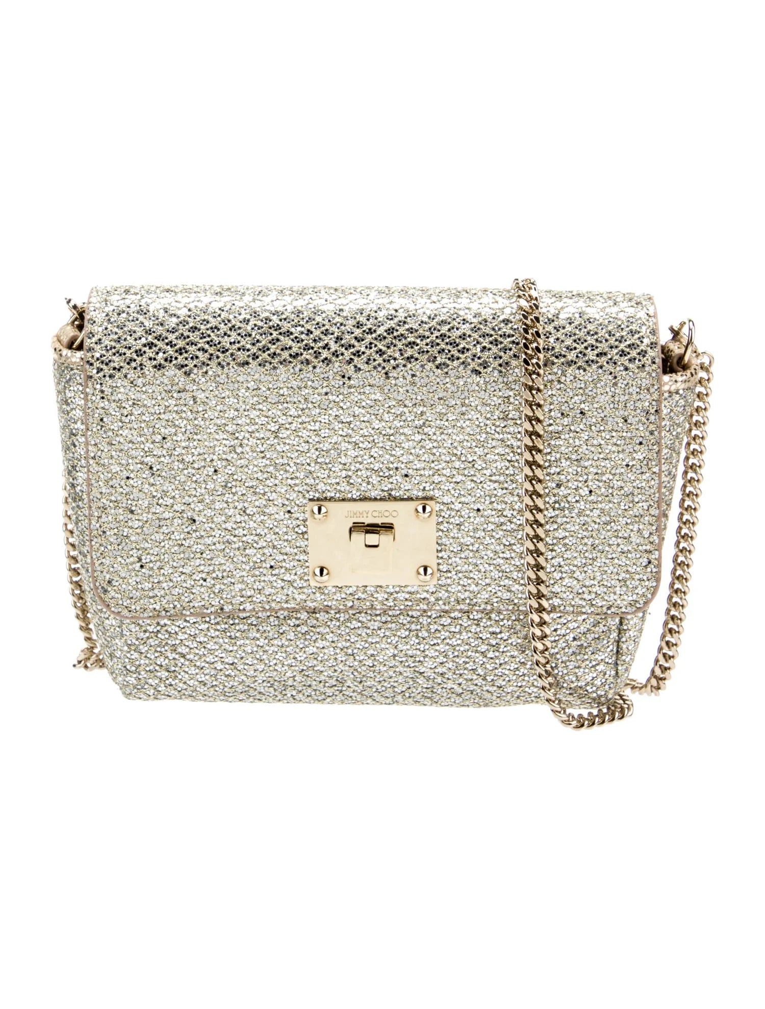 JIMMY CHOO gold metallic evening bag with crossbody strap
