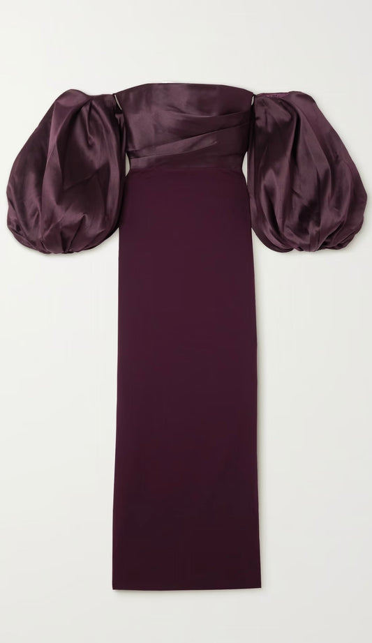 SOLACE LONDON
Carmen off-the-shoulder gathered satin and crepe maxi dress