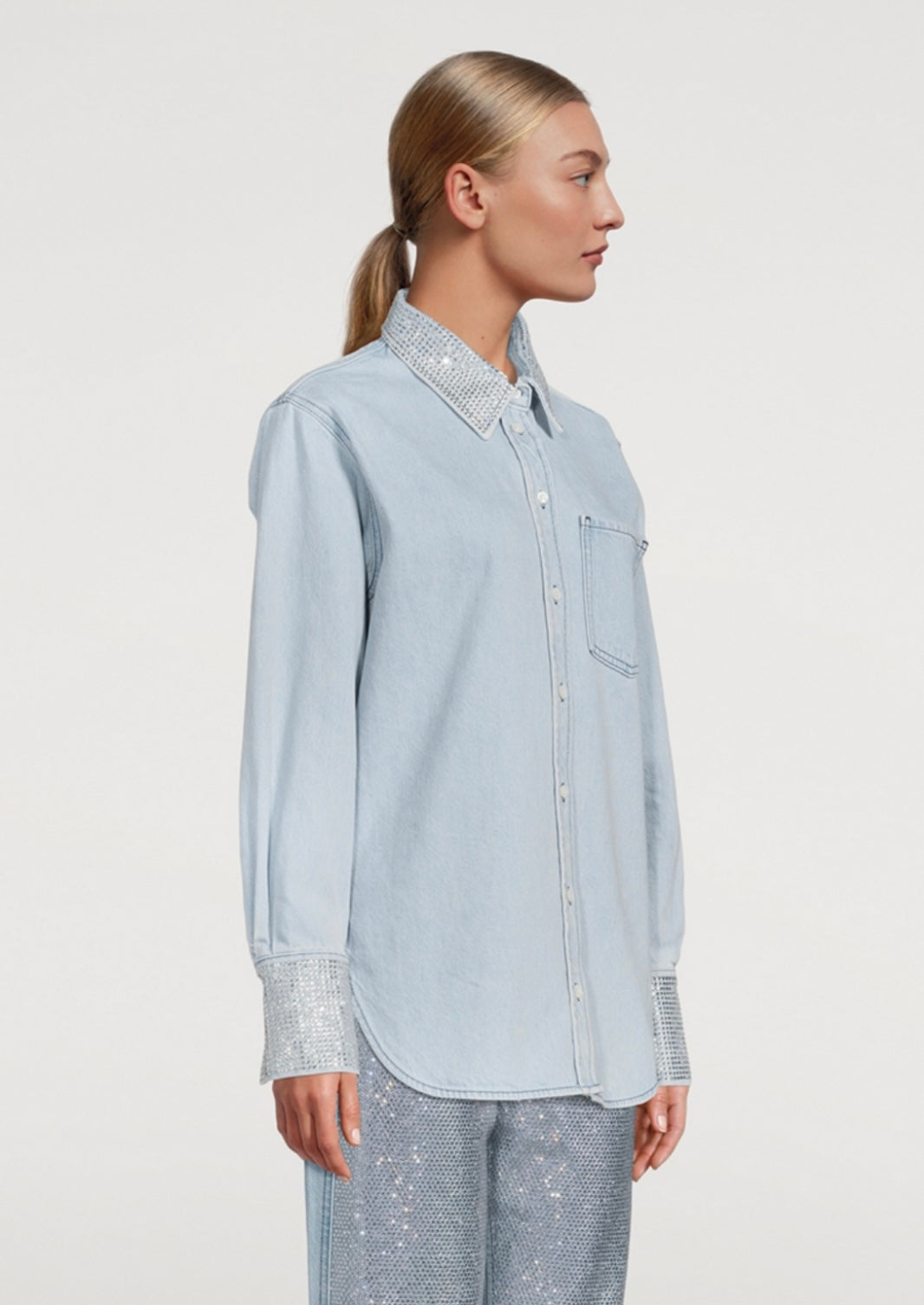 FRAME
Embellished Oversized Denim Shirt