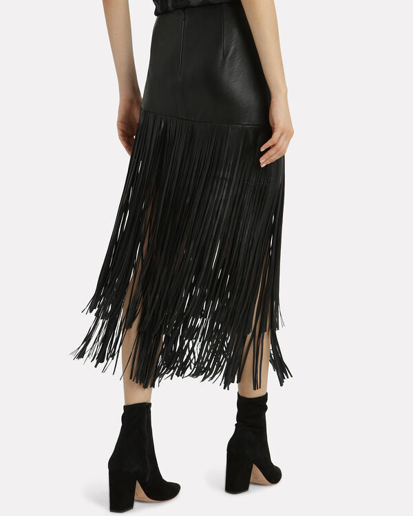 Intermix Leather Fringe Skirt