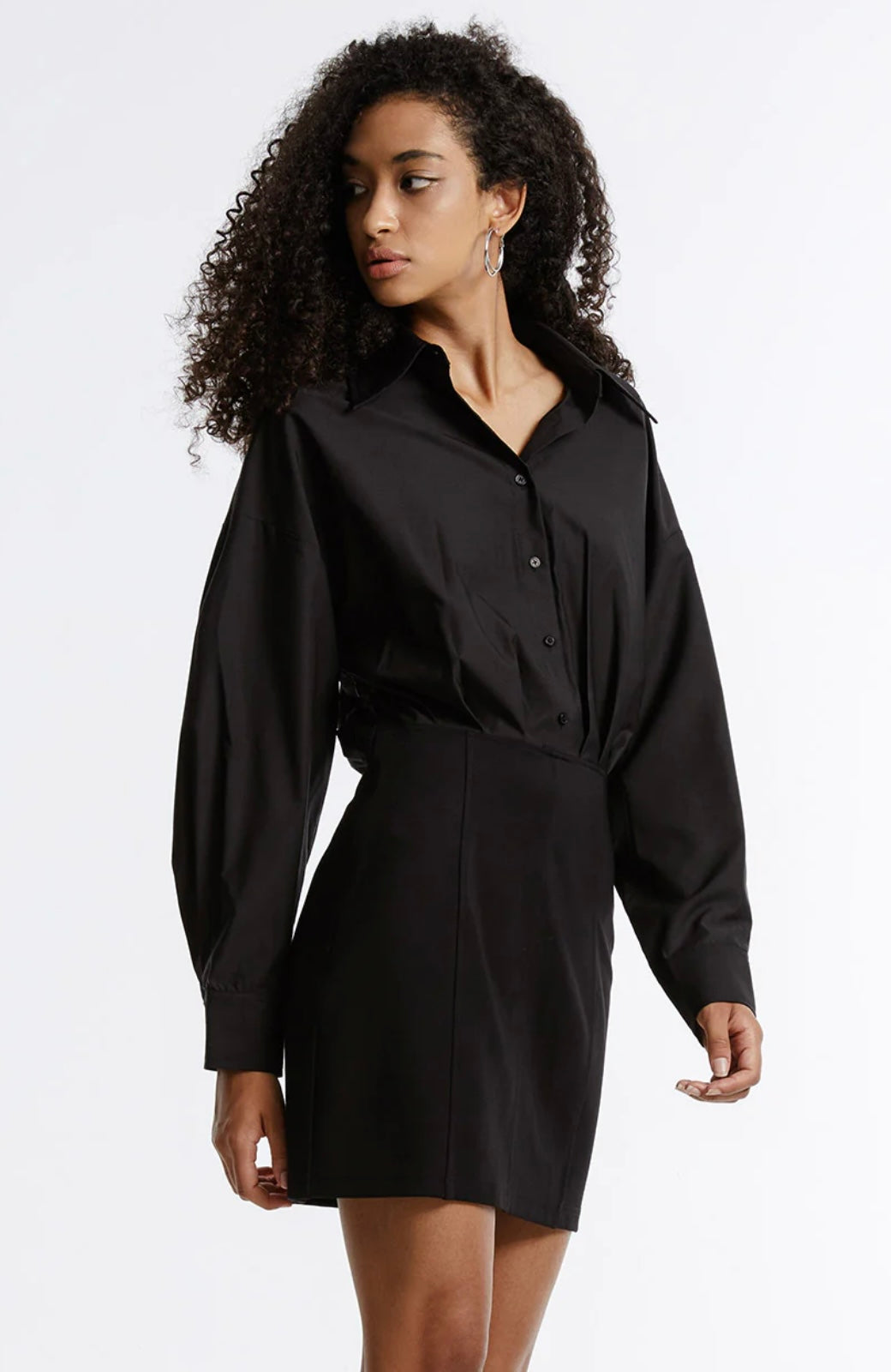 URBAN REVIVO - GATHERED WAIST SHIRT DRESS