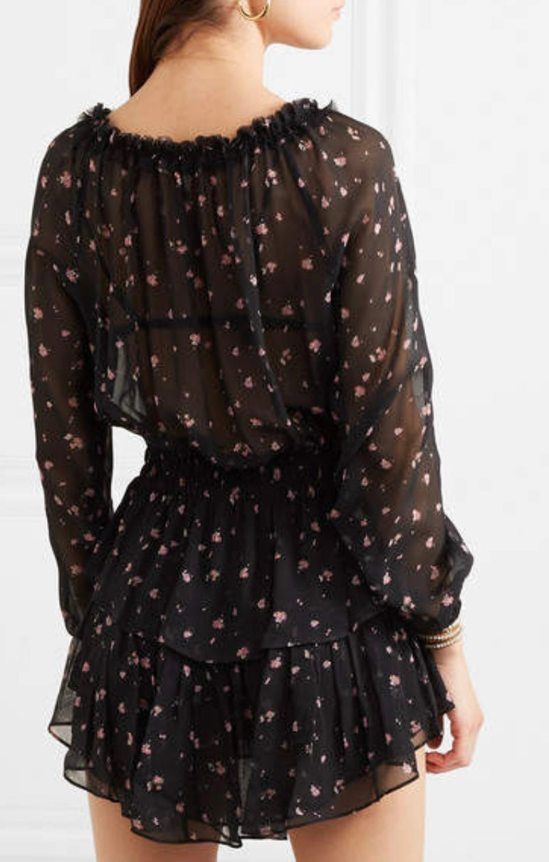 LoveShackFancy - black floral Longsleeve mini dress