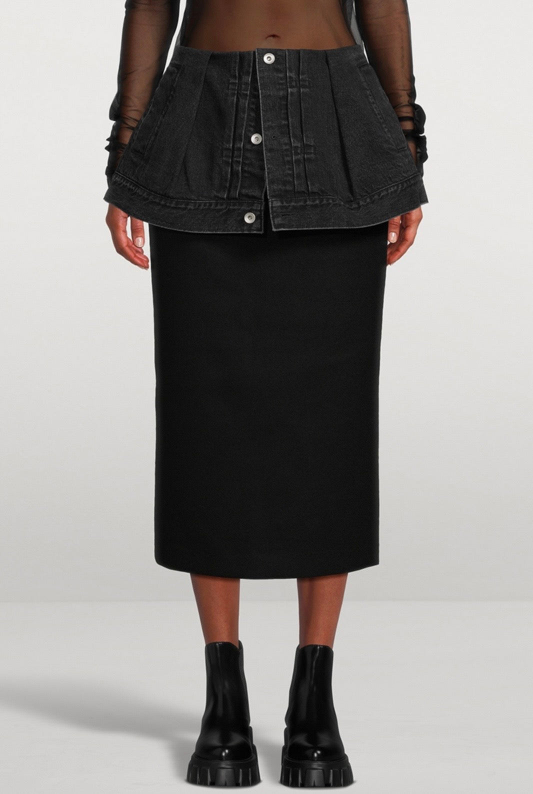 SACAI Denim Overlay Midi Skirt
