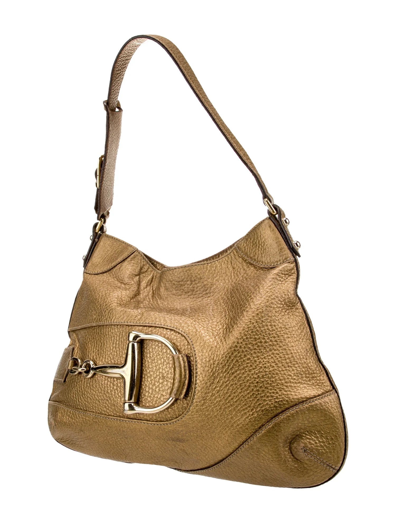 GUCCI gold leather bag, large gold horsebit, w dust bag