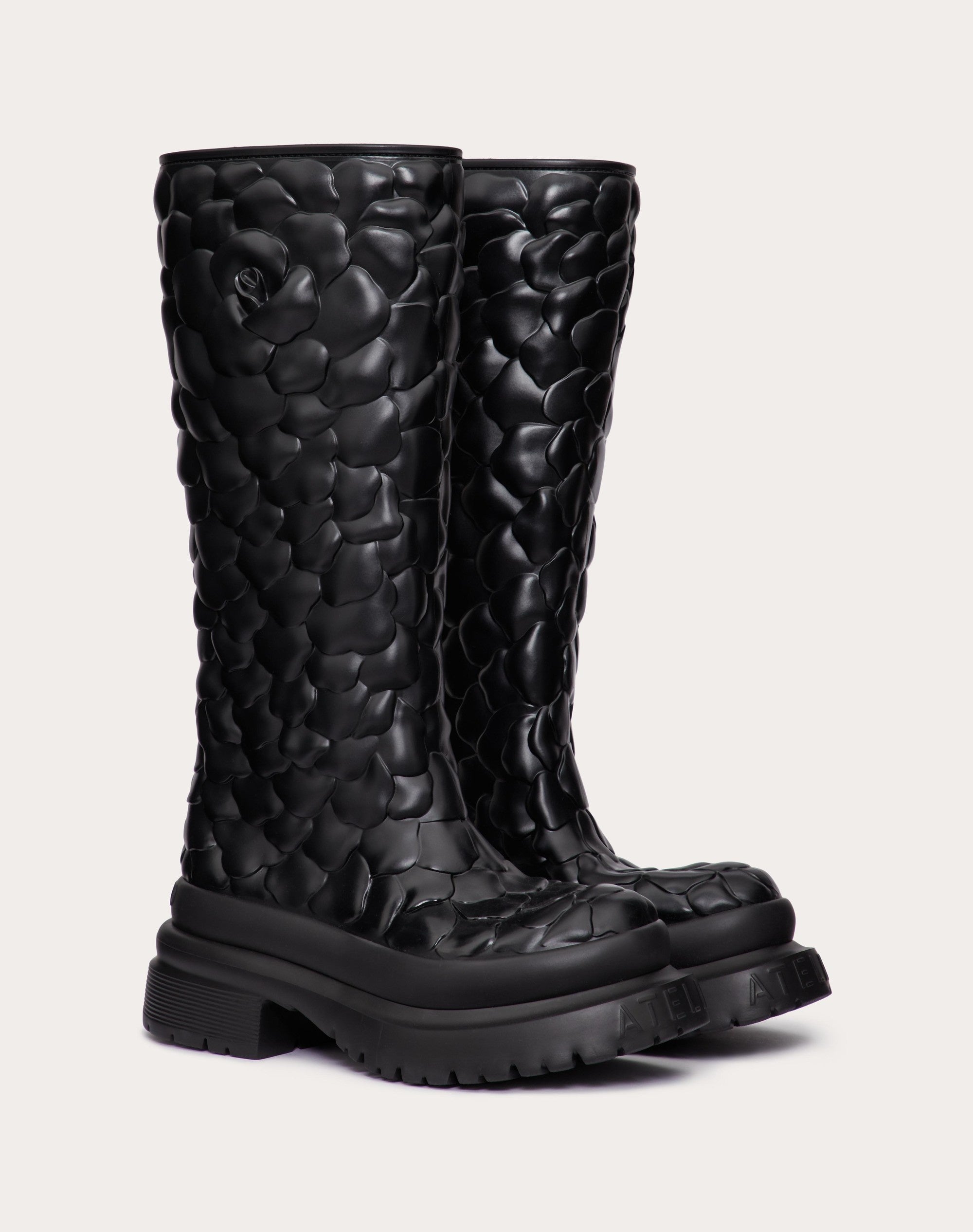 VALENTINO rose tall black rubber boots