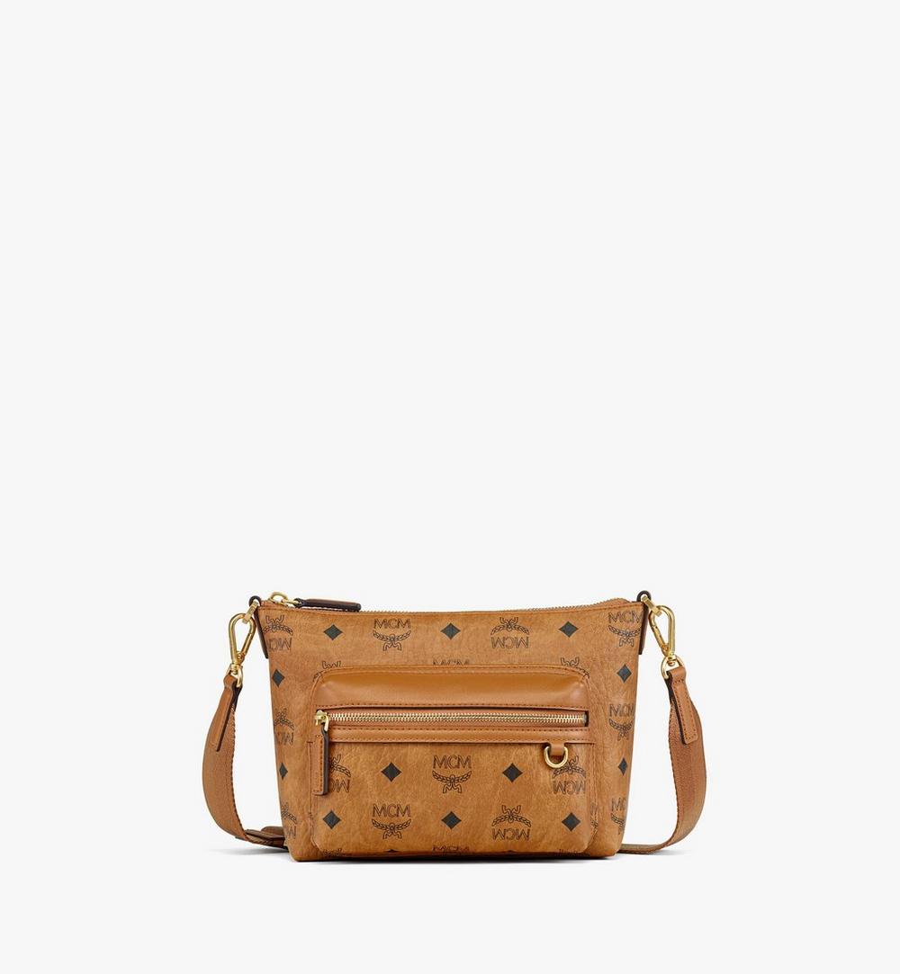 MCM aren crossbody in visetos new with dustbag cognac