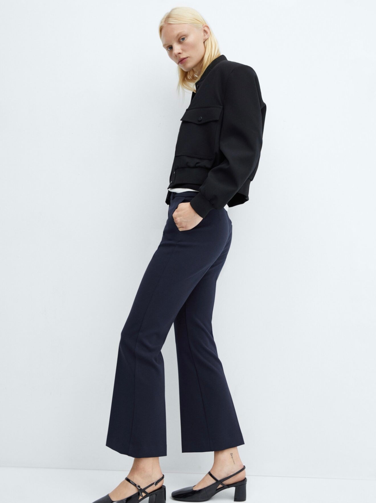 MANGO - Kick Flare Trousers in Navy